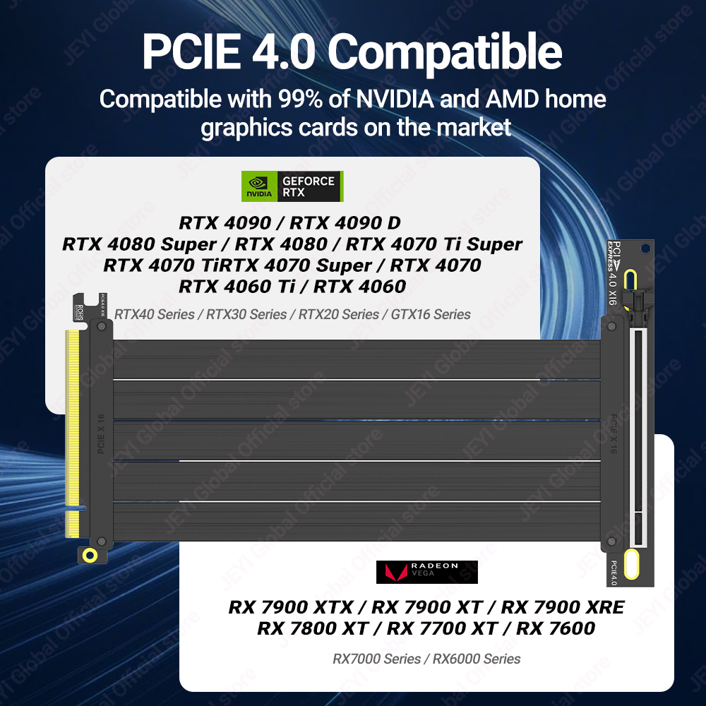 Cable Riser JEYI PCIe 4.0 de 9 - Pcie 4.0 X16 Riser Cable 90 Degree reseña y precio